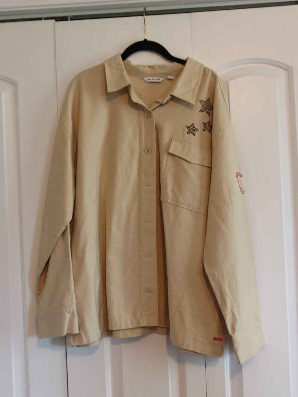 Peace Love World Love Unites Us Cotton Utility Jacket Cream Size Large